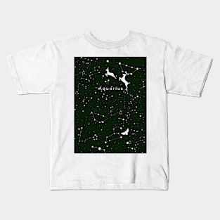 Aquarius Emerald Green Zodiac Design - Astrology Night Sky Kids T-Shirt